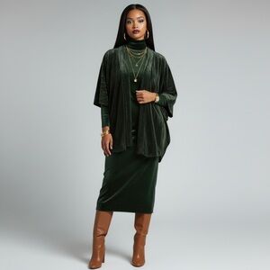 Forest Green Crushed velvet open cocoon kimono jacket topper cardigan duster